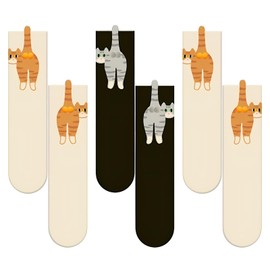 3 Pairs of Adorable Cat Socks with Balls – Funny Soft Cotton Animal Crew Socks for Women and Men, Novelty Gifts for Cat Lovers