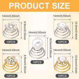 OIIKI 50PCS Rhinestone Sparkle Crystal Hair Jewelry Clips - Spiral Flower Pearl Coil Decorative Accessories for Bridal, Bridesmaid Wedding Party Prom (5 Styles)