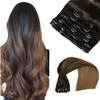 VINBAO Clip Extensions Real Hair Ombre Hair Extensions Black Remy