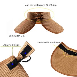 Ottsas Sun Visor Hats Beach Hat - Foldable Roll Up Wide Brim Hat Women Summer Straw Hat Cap Cruise Wear for Womens Ladies (Khaki)