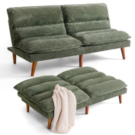 Flamaker Convertible Futon Sofa Bed Futon Couch with Adjustable Futon Back Upholstered Sleeper Sofa Bed for Living Room Furniture (Corduroy,Green)
