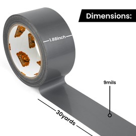 TAPEBEAR Duct Tape Heavy Duty 1.88 Inch x 30 Yards(90Feet), Silver Waterproof Tape 9mil Thick Adhesive Tape Strong, Writable, Tear by Hand for Packing, Repairs, 30 Rolls, Total 900Yards