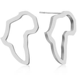 JNONL 14k Gold Hollow Africa Map Stud Earrings Minimalist Ethnic African Map Dangle Drop Earrings for Women Dainty Jewelry Gifts (Silver Africa Map Earring)