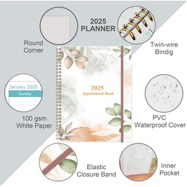 2025 Appointment Book & Planner - 8.5" x 11" Daily Hourly Planner 2025 from January 2025 - December 2025, Weekly Appointment Book with 30-Minute Interval, Rose Leaf