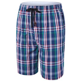 MoFiz Men's Woven Pajama Shorts - Sleep/Lounge Cotton Sleepwear, Plaid PJS With Button Fly (L, 3 Pack)