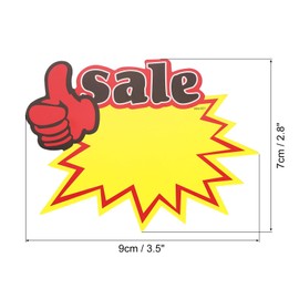 MECCANIXITY Star Burst [Sale] with Thumb Signs Price Tags Star Pricing Labels 3.5 x 2.8 Inch Red Border Yellow Color for Retail Sales Pricing 100 Pcs