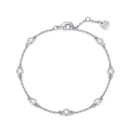 MINDDHA 14K Gold/White Gold Plated Cubic Zirconia Simulated Diamond Pearl Station Infinity Chain Bracelets for Women | Adjustable Chain Bracelet | 6-8 Inch, 7 Inch, Metal, Cubic Zirconia