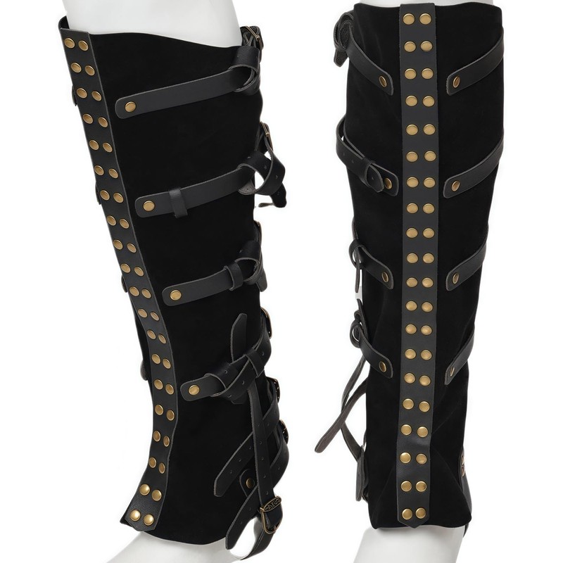 XWXLDD Medieval Leather Boot Covers, Steampunk Warrior Knight Leg Gaiters