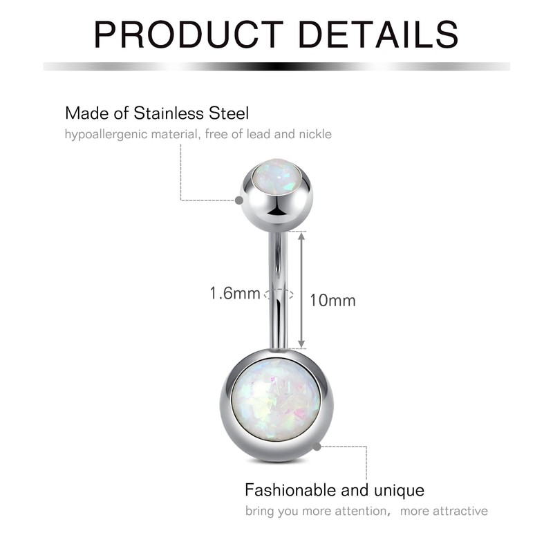 Incaton 14G Belly Button Piercing 6 mm 8 mm 10