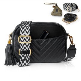 Wuciray Small Shoulder Bag Women's Leather Crossbody Crossover Bag Small with Wide Strap Handbag Small Shoulder Bags Women's Black Crossbody Bag Women's Black Leather Handbag Women's Small, black