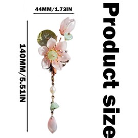 1Pair Handmade Pink Lotus Hair Clips, Pink Floral Hair Decoration for Hanfu, Tassel Hair Pins for Women, Bride, Bridesmaids