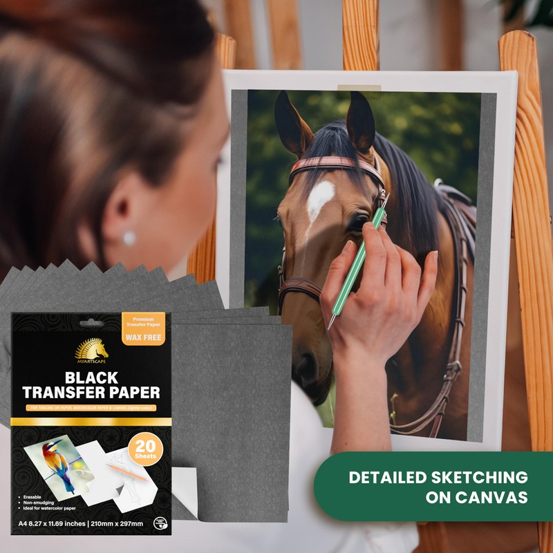 MyArtscape Graphite Transfer Paper, 20 Black Sheets - Wax Free