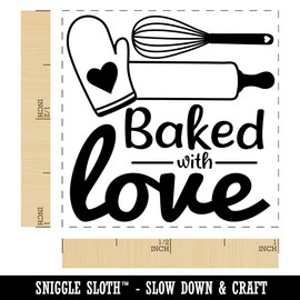 Baked with Love Whisk Rolling Pin Self-Inking Rubber Stamp Ink Stamper - 1 Inch Small - Purple Ink