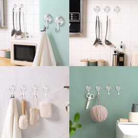 Suction Cup Hooks, VIS'V Small Clear Heavy Duty Vacuum Suction Hooks with Wipes Removable Strong Window Glass Door Kitchen Bathroom Shower Wall Suction Hanger for Towel Loofah Utensils Wreath - 6 Pcs