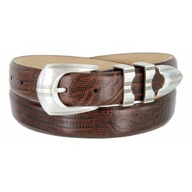 Ventura Italian Calfskin Genuine Leather Designer Golf Dress Belt 1-1/8"(30mm) Wide (Lizard Brown, 34)