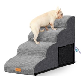 Topmart Dog Stairs for Small Dogs,4-Step,Foam Dog Steps for Couch/High Beds with Waterproof &Removable Cover, Non-Slip Dog Ramp, Grey