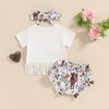 BSaogr Toddler Girl Western Outfit Tassel T-shirt Cow Flower Print