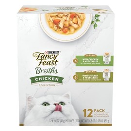 Purina Fancy Feast Paquete Variado de suplemento de Alimentos húmedos para Gatos de Ingredientes limitados, colección de Pollos de caldos, (12) Bolsas de 1.4 onzas