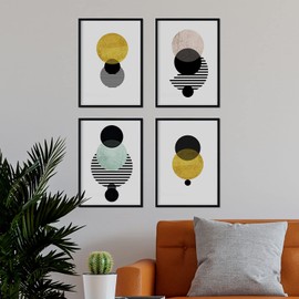Nacnic Set of 4 Geometric Shapes Posters. Nordic Style wall decoration of Circles in Gold in Pastel Tones. Assorted Scandinavian inspired Pictures. Size A3, Frameless.