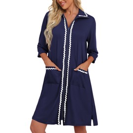 Ekouaer Women Zipper Robe Lightweight House Coat Zipper Front Short Bathrobes Soft Nightgown with Pockets