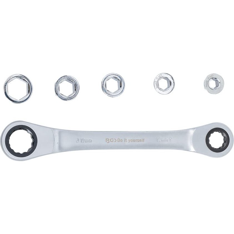 BGS Diy 71016 Ratchet Ring Spanner with Adapter Set SW