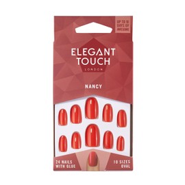 Elegant Touch Colour False Nails, Nancy Red, 24 Nails with Glue included