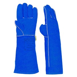 Weldas® long gauntlet (46cm overall length) welding gloves, Fully lined with 100% fleecy cotton, Heavy duty leather and extra long cuff, 10-2054L, Royal Blue, Large