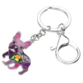 NEWEI Enamel Cute French Bulldog Keychain Key Rings for Women Girls Pet Bag Purse Charm, Purple, Medium