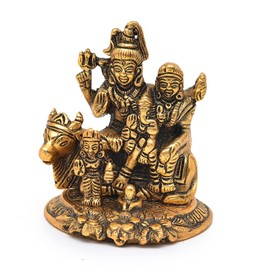 Sawcart Shiva Family Made of Metal Shiv Parivar Parvati Ganesha Kartik Idol Statue Traditional Figurine for Home Office Temple Puja Decoration Gift (4 Inch)
