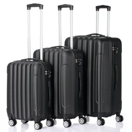 VERYKE 3-Piece Hardside Suitcase Set with Spinner Wheels,Expandable Luggage Set with Large Capacity for Traveling Storage,20''/24''/28'' (Black)
