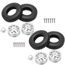 Metal Alloy Rear Wheel Hub Rims with 22mm Width Rear Rubber Loader Wheels for Tamiya 1/14 RC TrailerSilver