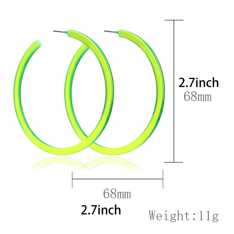 80's 90's Neon Lime Green Hoop Earrings for Women Y2k