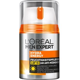 L'OrÃ©al Men Expert Gesichtspflege mit LSF 15, Feuchtigkeitscreme mit Sonnenschutz, Mit Guarana und Vitamin C, Hydra Energy Feuchtigkeitspflege 24H Anti-MÃ¼digkeit, 1 x 50 ml
