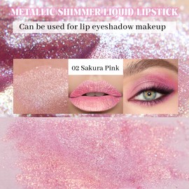 Prreal Metallic Liquid Lipstick, Glitter Lip Gloss, Moisture Shimmer Lip Plumper Gross, Diamond Pearl Shine, Non-Sticky Long Lasting Metallic Lipstick Lip Eyeshadow Makeup, 02 Sakura Pink