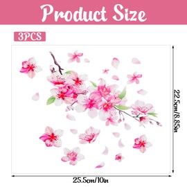 3 PCS Cherry Blossom Vinyl Car Sticker, 10'' Pink Car Stickers for Women, Cherry Blossom Stickers Cars Vinyl Sticker for Motocycle, Automotive, Home Decor