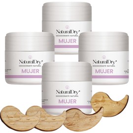 NaturalDry - Pack de 4 desodorantes naturales para Mujer formato crema - Aroma suave a Lavanda - Incluye 4 aplicadores de madera - Sin Aluminio - Sin Parabenos - Hidratación y buen olor 24 horas