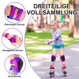 Children's Knee Pads 3-14 Years, 6-Piece Set with Elbow and Wrist Protection, Suitable for Boys and Girls, Children's Knee Pad Set for Inline Skates, Scooters, Bicycles, Roller Skates (Purple-Pink