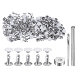 QUARKZMAN 100 Sets Leder Nieten 8mm x 10mm Metall Doppelkappe Nieten Druckknöpfe Befestigungselemente mit 3pcs Werkzeugen zum Setzen von Nieten für Lederhandwerk Reparatur Dekoration, Weiß