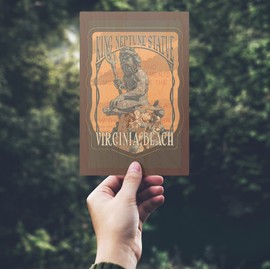 Virginia Beach, Virginia, King Neptune Statue, Orange, (4x6 Birch Wood Postcards, 2-Pack Stationary, Rustic Home Wall Decor)