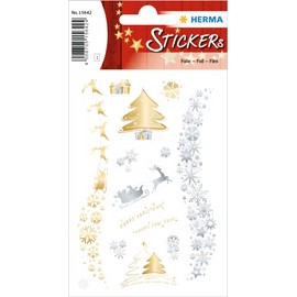 HERMA 15642 Stickers Christmas Motifs Gold Silver Pack of 14 Christmas Stickers with Christmas Tree Motif, Children's Labels for Christmas Decoration Gifts Advent Calendar Decoration Letters DIY
