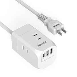 TOPREK Power Tap, 3.9 ft (1.5 m), Extension Cord, USB Outlet, 3 AC Outlets, 1 USB-C Port, 2 USB-A Ports, Small and Lightweight, Outlet Tap, Type-C Included, Octopus Outlet, Switch Included, Table Tap,