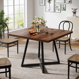 31.5" Square Dining Table for Small Space, 4-Person Compact Kitchen Table for Apartment & Cafe Style Dining, Rustic Brownsize: 31.5"D x 31.5"W x 29.53"H, color: Walnut Brown