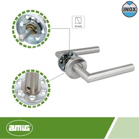 Amig - Set mit Rosettentürgriffen | 136 x Ø19 mm | Elegantes und einfaches Design | Ideal für Ihr Zuhause oder Büro | Edelstahl | Mattsilber | Inklusive Schlossrosette für Buntbartschlüssel