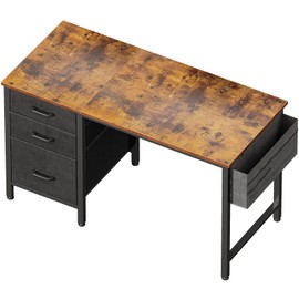 Casaottima 40" Small Computer Home Office Desk for Bedroom with Fabric Drawers & File Cabinet, Cloth Storage Bag and Hook, Writing Study Work Table for Small Space, Vintage