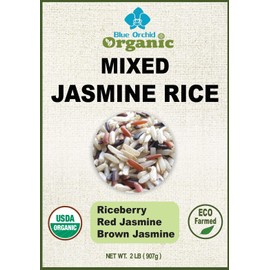 Organic Mixed Rice - 3 Kinds of Thai Rice Medley: Brown Jasmine, Black Jasmine Riceberry, and Red Jasmine - High Fiber Gluten Free Superfood 2 LB