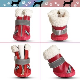 Dodxoy Dog Boots, Puppy Winter Shoes Pet Waterproof Paw Protectors with Reflective Strips Rugged Anti-Slip Sole for Snow/Ice Pavement (Red, #5)