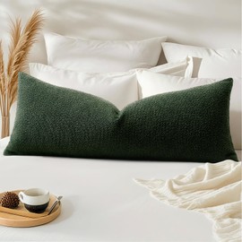 OTOSTAR Set of 1 Textured Boucle Long Lumbar Throw Pillow Cover Rectangle Pillow Case Cozy Soft Decorative Couch Cushion Case for Chair Sofa Bedroom Living Room Home Decor 14x36 Inch, Forest Green