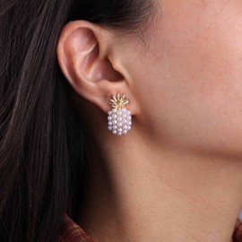 Cimenexe Bohemian Pearl Pineapple Stud Earrings Gold Pearl Pineapple Earrings Metal Pineapple Stud Earrings Small Pearl Fruit Earrings Jewellery For Women, Zinc, No Gemstone
