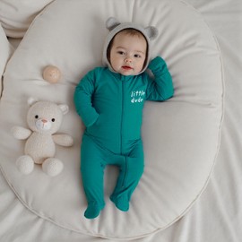 Newborn Boy Girl Clothes Footie Romper Little Dude Zipper Long Sleeve Onesie Coming Home Outfit Neutral Baby Clothes (Green, 3-6 Months)