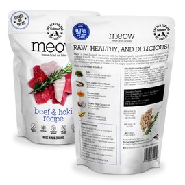 The New Zealand Natural Pet Food Co. Meow Freeze Dried Cat Food - Beef & Hoki Recipe, High Protein Cat Treats, Meals & Toppers, Dry Cat Food,1.76 oz